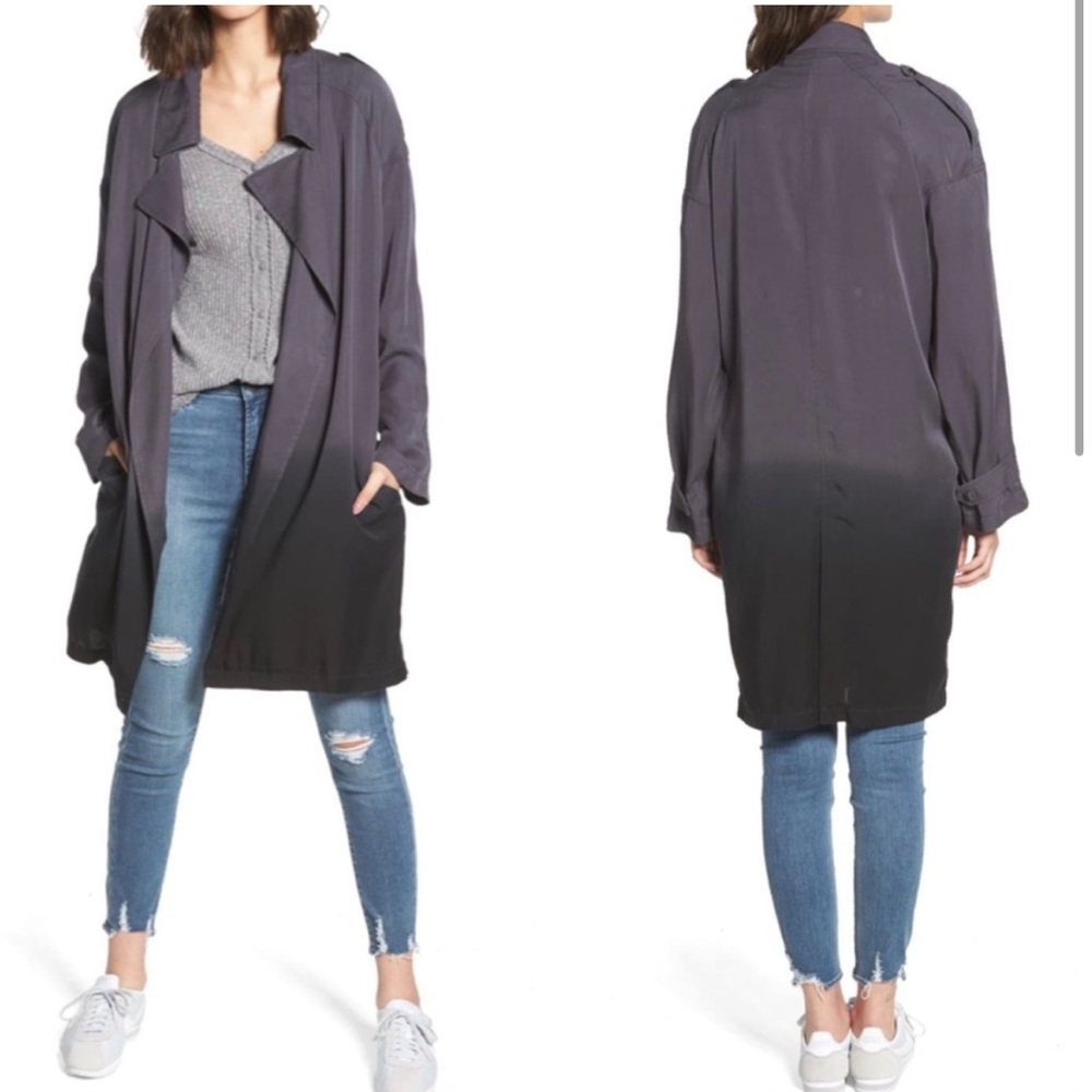 NWT BLANK NYC Dip Dye Dual Tone Gray Black Trench Coat Open Tunic Women'… - Picture 2 of 16